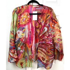 Soft Surroundings NWT Wool Embroidered Boho Kimono Jacket S/M Colorful